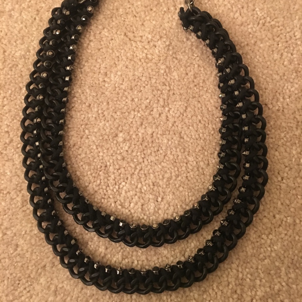J. Crew Black Double-Strand Chain-Link Necklace with Metallic Accents